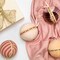 Northlight Plaid and Striped Christmas Ball Ornaments - 2.75" - Burgundy and Peach - Set of 4